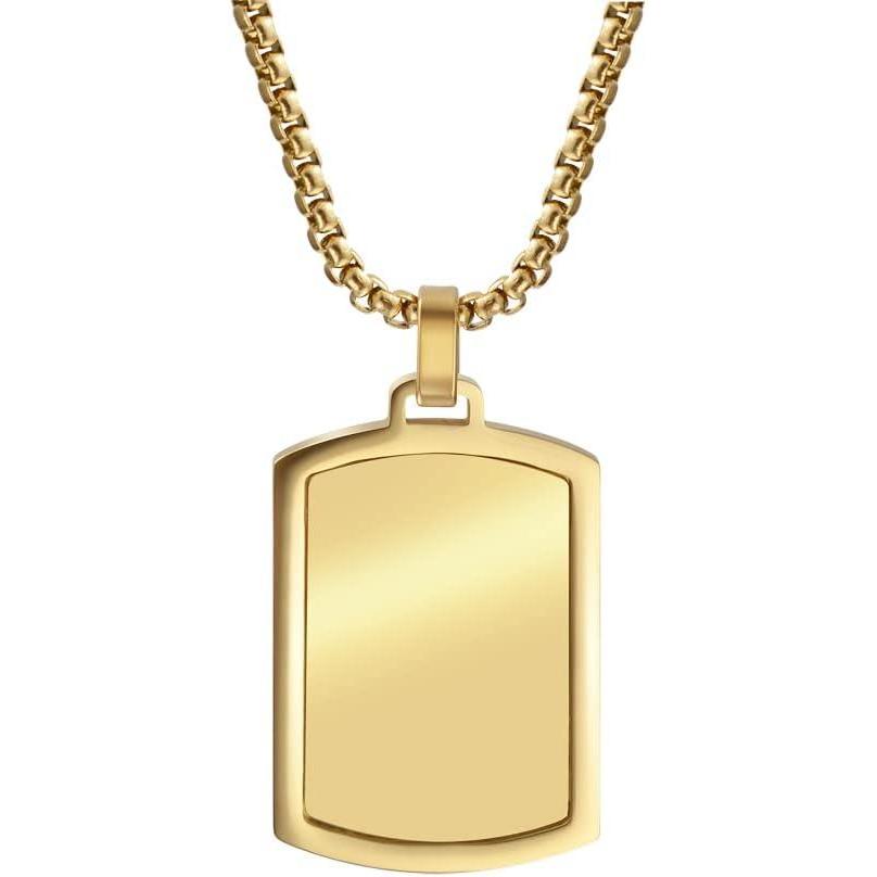 imageVan Heusen Mens Stainless Steel Engravable Dog Tag Pendant with Box Chain NecklaceGold