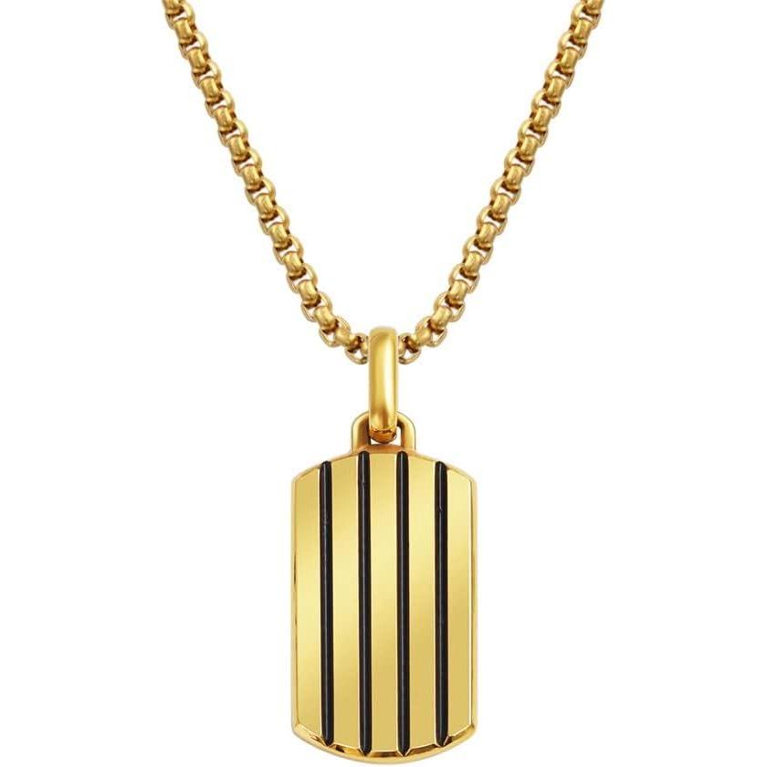 imageVan Heusen Mens Stainless Steel Striped Dog Tag Pendant with 24 Box Chain NecklaceGold