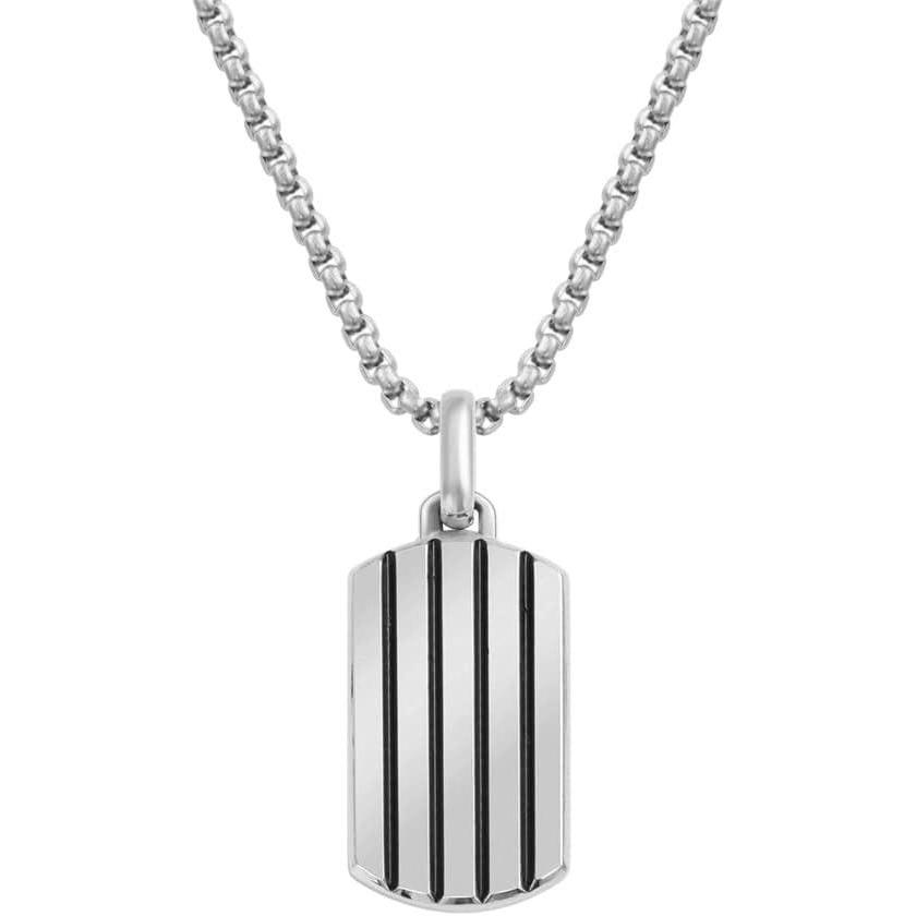 imageVan Heusen Mens Stainless Steel Striped Dog Tag Pendant with 24 Box Chain NecklaceSilver