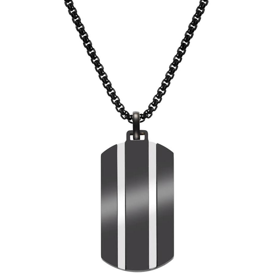 imageVan Heusen Mens Stainless Steel Two Striped Dog Tag Pendant with 24 Box Chain NecklaceBlack