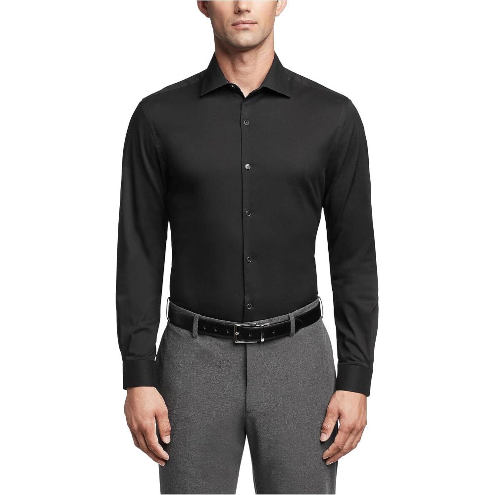 imageVan Heusen Mens TALL FIT Dress Shirt Stain Shield Stretch Big and TallOld Black