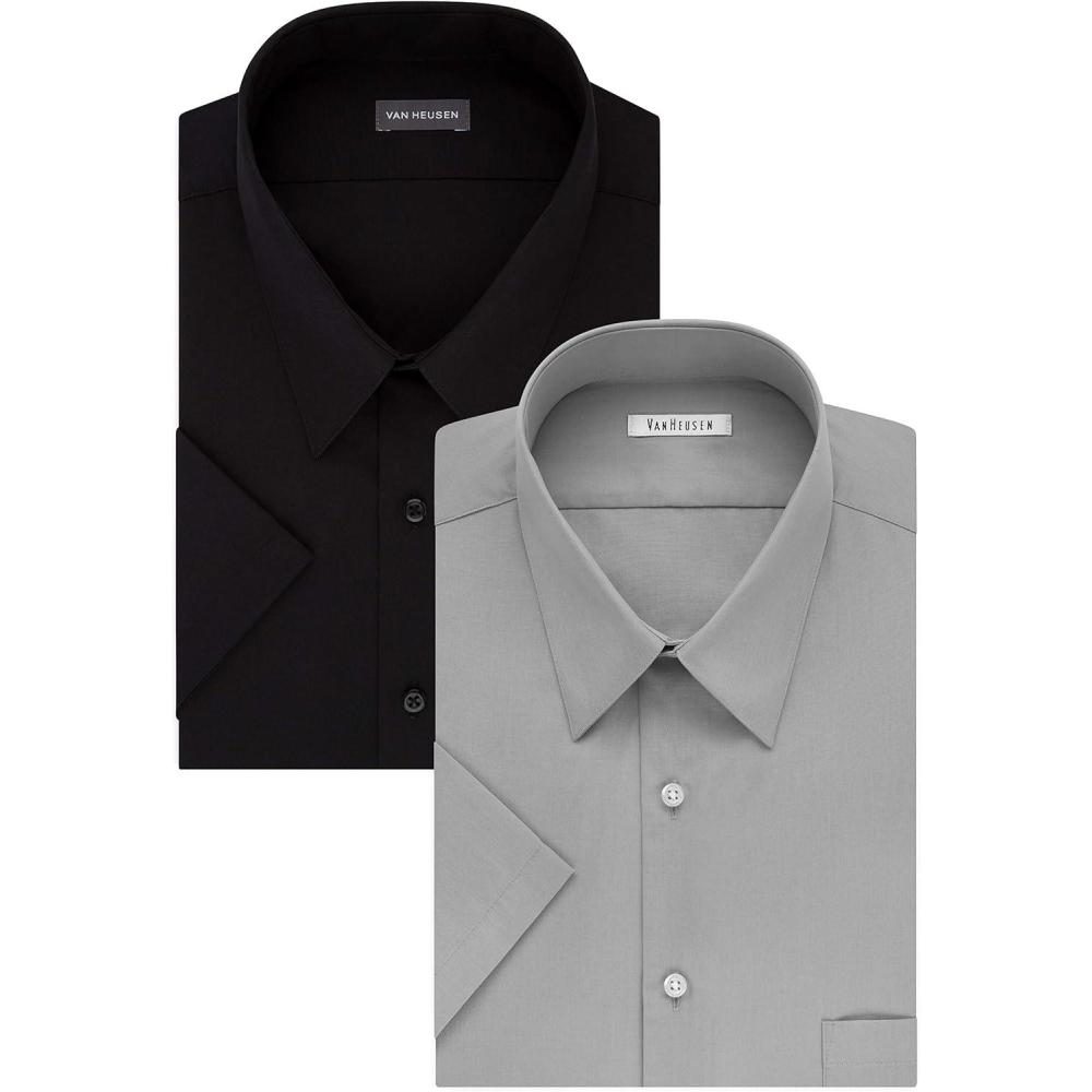 imageVan Heusen Mens TALL FIT Short Sleeve Dress Shirts Poplin Solid Big and TallGrey StoneBlack