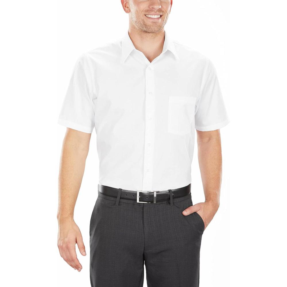 imageVan Heusen Mens TALL FIT Short Sleeve Dress Shirts Poplin Solid Big and TallWhite