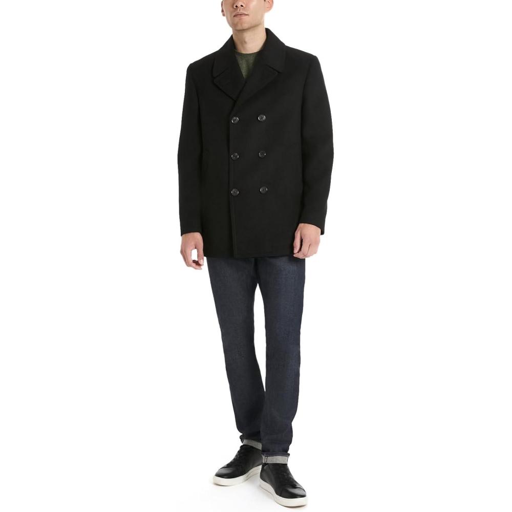 imageVan Heusen mens Tatton Classic Double Breasted PeacoatBlack
