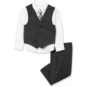 Van Heusen Baby-Boys 4-Piece Formal Dress Up Vest Set, Vest, Pants, Collared Dress Shirt, and Tie(Black/Red Stripe)