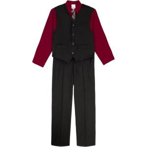 Van Heusen Boys 4-Piece Formal Suit Set, Vest, Pants, Collared Dress Shirt, and Tie(Black/Luster Stripe)