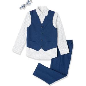 Van Heusen Boys 4-Piece Formal Suit Set, Vest, Pants, Collared Dress Shirt, and Tie(Blue Jean)