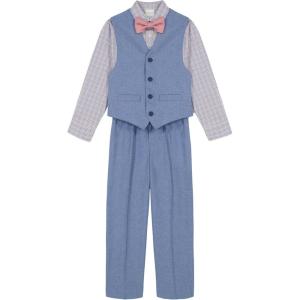 Van Heusen Boys 4-Piece Formal Suit Set, Vest, Pants, Collared Dress Shirt, and Tie(Blue/Pink Plaid)