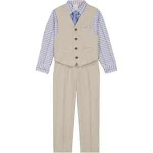 Van Heusen Boys 4-Piece Formal Suit Set, Vest, Pants, Collared Dress Shirt, and Tie(Cement)