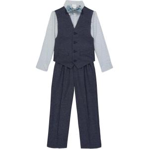 Van Heusen Boys 4-Piece Formal Suit Set, Vest, Pants, Collared Dress Shirt, and Tie(Dark Blue)