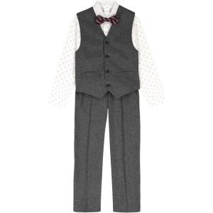 Van Heusen Boys 4-Piece Formal Suit Set, Vest, Pants, Collared Dress Shirt, and Tie(Dark Grey/Bowtie)