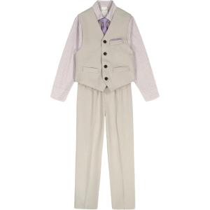 Van Heusen Boys 4-Piece Formal Suit Set, Vest, Pants, Collared Dress Shirt, and Tie(Light Grey)