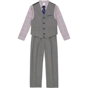 Van Heusen Boys 4-Piece Formal Suit Set, Vest, Pants, Collared Dress Shirt, and Tie(Silverware)
