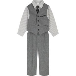 Van Heusen Boys 4-Piece Formal Suit Set, Vest, Pants, Collared Dress Shirt, and Tie(Silverware/Black)