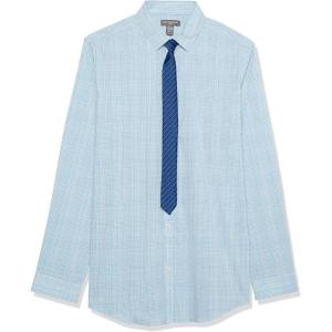 Van Heusen Boys’ Long Sleeve Collared Button-down Dress Shirt and Tie Set(Azure Blue)