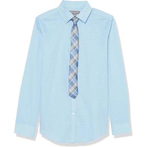Van Heusen Boys’ Long Sleeve Collared Button-down Dress Shirt and Tie Set(Bel Air Blue)