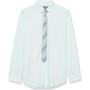 Van Heusen Boys’ Long Sleeve Collared Button-down Dress Shirt and Tie Set(Blue Glass)