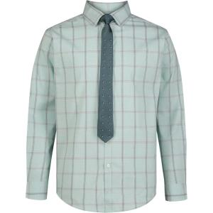Van Heusen Boys’ Long Sleeve Collared Button-down Dress Shirt and Tie Set(Canal Blue)