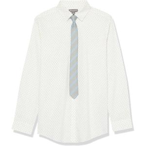Van Heusen Boys’ Long Sleeve Collared Button-down Dress Shirt and Tie Set(Crockery)