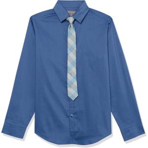 Van Heusen Boys’ Long Sleeve Collared Button-down Dress Shirt and Tie Set(Estonian Blue)