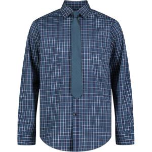 Van Heusen Boys’ Long Sleeve Collared Button-down Dress Shirt and Tie Set(Flag Blue Gingham)