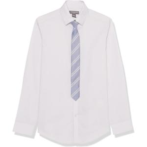 Van Heusen Boys’ Long Sleeve Collared Button-down Dress Shirt and Tie Set(Lavender Fog)