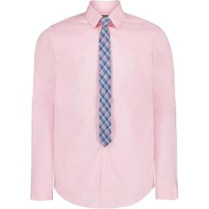 Van Heusen Boys’ Long Sleeve Collared Button-down Dress Shirt and Tie Set(Light Pink)