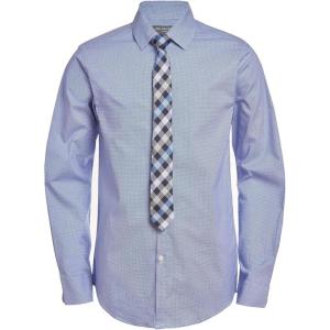 Van Heusen Boys’ Long Sleeve Collared Button-down Dress Shirt and Tie Set(Mazarine Blue)