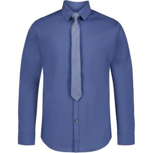 Van Heusen Boys’ Long Sleeve Collared Button-down Dress Shirt and Tie Set(Medium Blue)