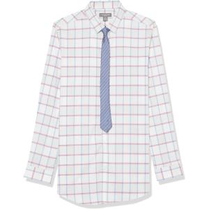 Van Heusen Boys’ Long Sleeve Collared Button-down Dress Shirt and Tie Set(Red Violet)