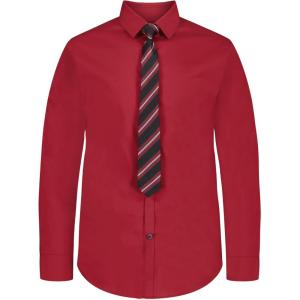 Van Heusen Boys’ Long Sleeve Collared Button-down Dress Shirt and Tie Set(Red/Stripe)