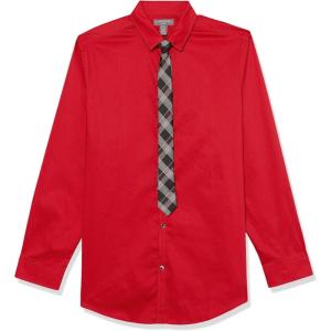 Van Heusen Boys’ Long Sleeve Collared Button-down Dress Shirt and Tie Set(Roasted Rouge)