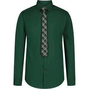 Van Heusen Boys’ Long Sleeve Collared Button-down Dress Shirt and Tie Set(Verdant Green)
