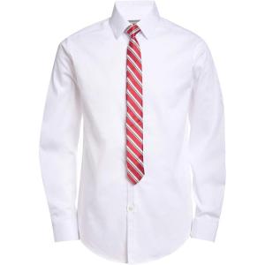 Van Heusen Boys’ Long Sleeve Collared Button-down Dress Shirt and Tie Set(White Poplin)