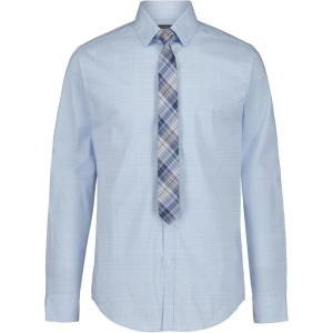 Van Heusen Boys’ Long Sleeve Collared Button-down Dress Shirt and Tie Set(Windsurfer Plaid)