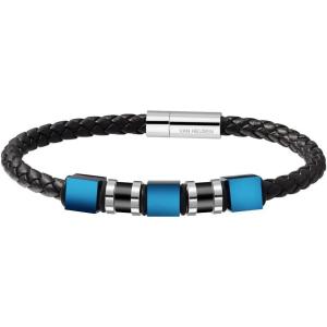Van Heusen Men Braid Leather Bracelet with Three Stainless Steel Ornaments(Blue)