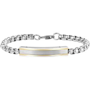 Van Heusen Men ‘s Stainless Steel Box Chain ID Bracelet(Silver Gold)