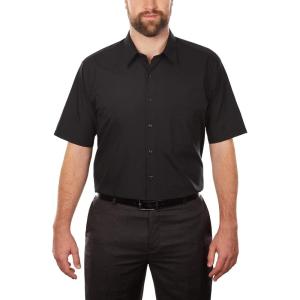 Van Heusen Men’s BIG FIT Short Sleeve Dress Shirts Poplin Solid (Big and Tall)(Black)