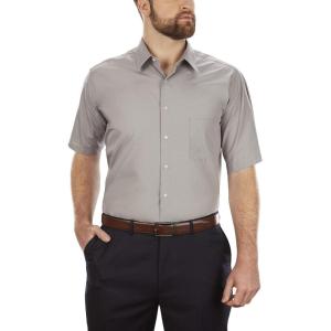 Van Heusen Men’s BIG FIT Short Sleeve Dress Shirts Poplin Solid (Big and Tall)(Grey Stone)
