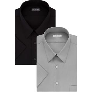 Van Heusen Men’s BIG FIT Short Sleeve Dress Shirts Poplin Solid (Big and Tall)(Grey Stone/Black)