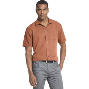 Van Heusen Men’s Big and Tall Air Short Sleeve Button Down Poly Rayon Stripe Shirt(Baked Apple)