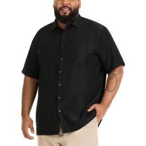 Van Heusen Men’s Big and Tall Air Short Sleeve Button Down Poly Rayon Stripe Shirt(Black)