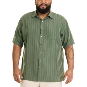 Van Heusen Men’s Big and Tall Air Short Sleeve Button Down Poly Rayon Stripe Shirt(Deep Forest)