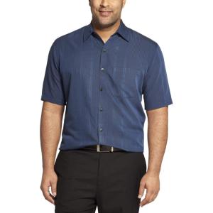 Van Heusen Men’s Big and Tall Air Short Sleeve Button Down Poly Rayon Stripe Shirt(Faded Cadet)