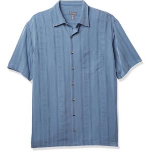 Van Heusen Men’s Big and Tall Air Short Sleeve Button Down Poly Rayon Stripe Shirt(Forever Blue)