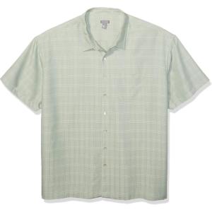 Van Heusen Men’s Big and Tall Air Short Sleeve Button Down Poly Rayon Stripe Shirt(Green Birds)