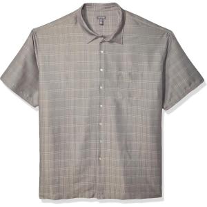 Van Heusen Men’s Big and Tall Air Short Sleeve Button Down Poly Rayon Stripe Shirt(Grey Nickel)