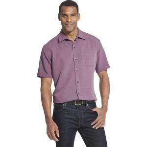 Van Heusen Men’s Big and Tall Air Short Sleeve Button Down Poly Rayon Stripe Shirt(Purple Hortensia)