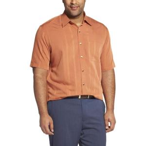 Van Heusen Men’s Big and Tall Air Short Sleeve Button Down Poly Rayon Stripe Shirt(Red Barn)