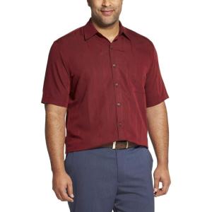 Van Heusen Men’s Big and Tall Air Short Sleeve Button Down Poly Rayon Stripe Shirt(Red Syrah Legacy)